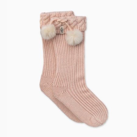 UGG Raana Pom-Pom Rainboot Pink Silver Socks for Kids (YVFM81356)